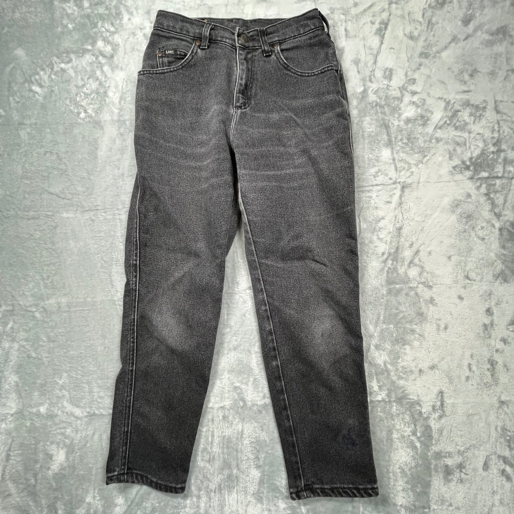 Lee Mom Jeans Women 27 Faded Black High Waisted Tapered Leg Vintage 90s Made USA